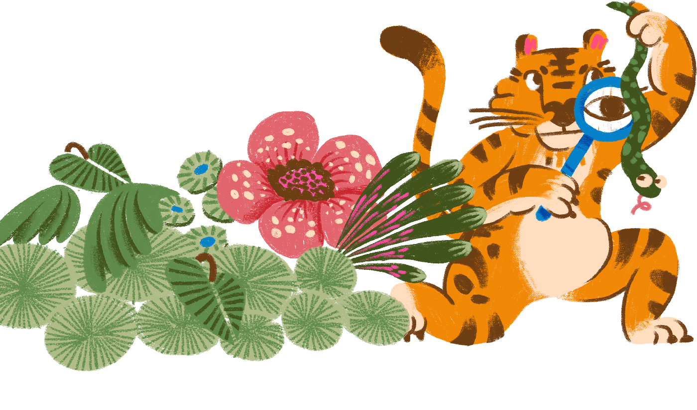 Decorative tiger with tropical plants